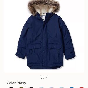 Lands' End Navy Blue Coat with Faux Fur Trim